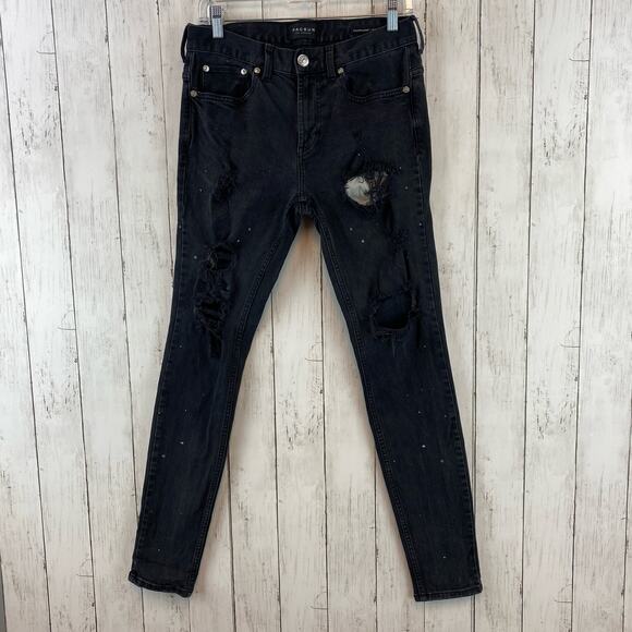 Pacsun Black High Waisted Distressed Stacked Skinny Denim Jeans Size 30 x 30 - Picture 1 of 12